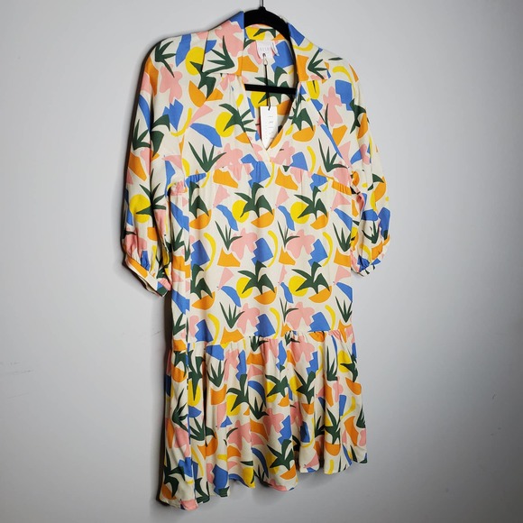 FRESHA Abbott Verano V-Neck 3/4 Puff Sleeve Tiered Mini Dress Sz X-Small XS - Picture 4 of 9